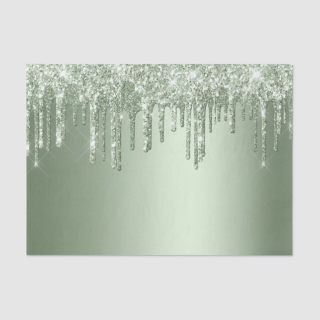 Papel De Seda Glitzy Sage Green Sparkle Drives Aniversário (Frente )