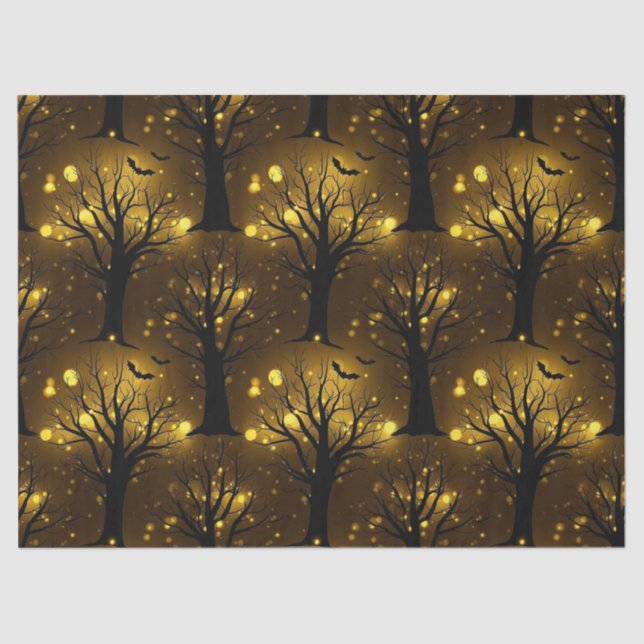 Papel De Seda Glowing Haunted Forest Bokeh - Night Trees (Frente )