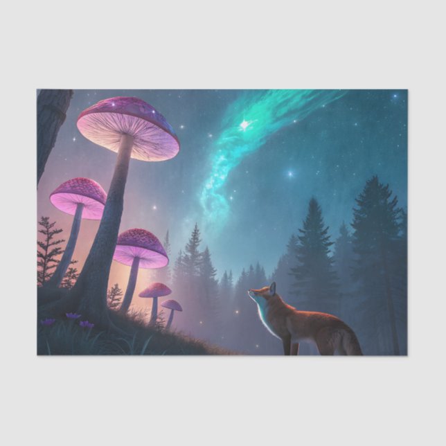 Papel De Seda Glowing Mushroom Forest Fox Fantasy Art (Frente )