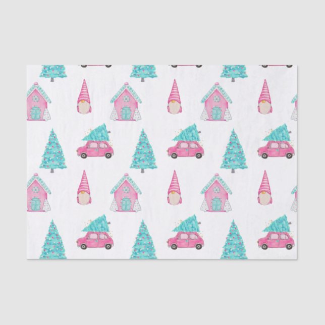 Papel De Seda Gnome Cute Pink Peppermint Christmas Pattern  (Frente )