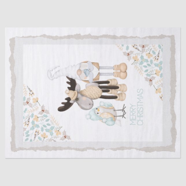 Papel De Seda Gnomo de Natal escandinavo - Alce - Pássaro (Frente )