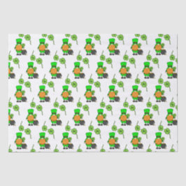 Papel De Seda Gnomo Verde Leprechaun com Shamrock