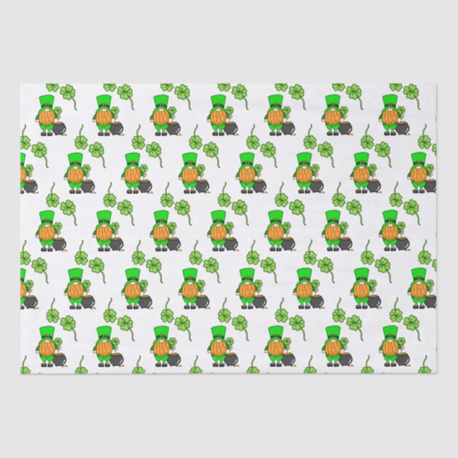 Papel De Seda Gnomo Verde Leprechaun com Shamrock (Frente )