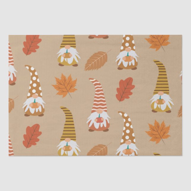 Papel De Seda Gnomos do Dia de Ação de Graças com folhas de outo (Frente )