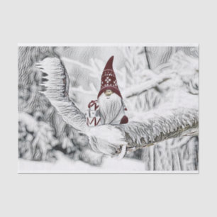 Papel De Seda Gnomos na pintura a aquarela da neve