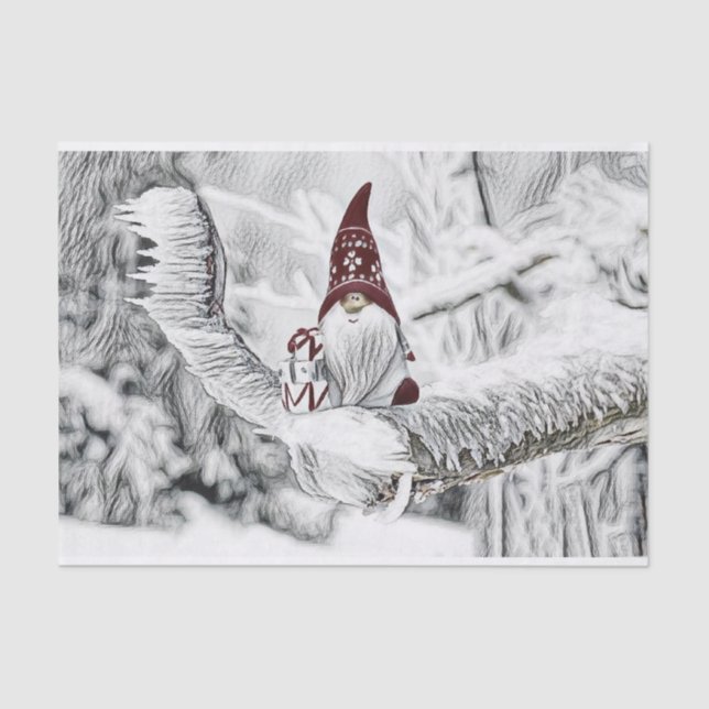 Papel De Seda Gnomos na pintura a aquarela da neve (Frente )