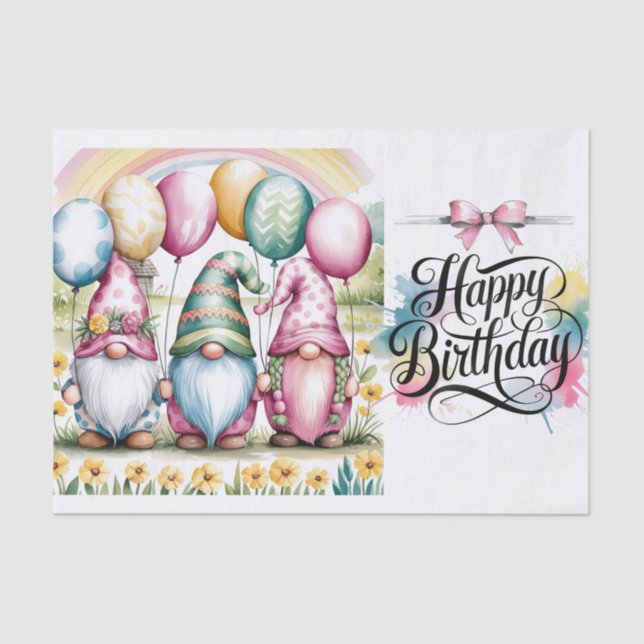 Papel De Seda Gnomos páscoas em Watercolor Feliz Aniversário (Frente )