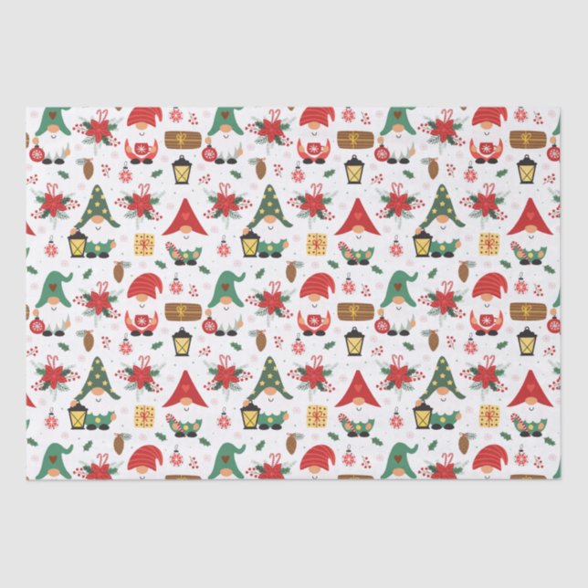 Papel De Seda Gnomos Vermelhos E Verdes Para O Natal (Frente )