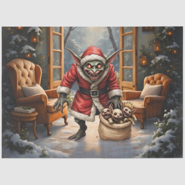 Papel De Seda Goblin de Natal assustador - Papais noeis de Mau d (Frente )