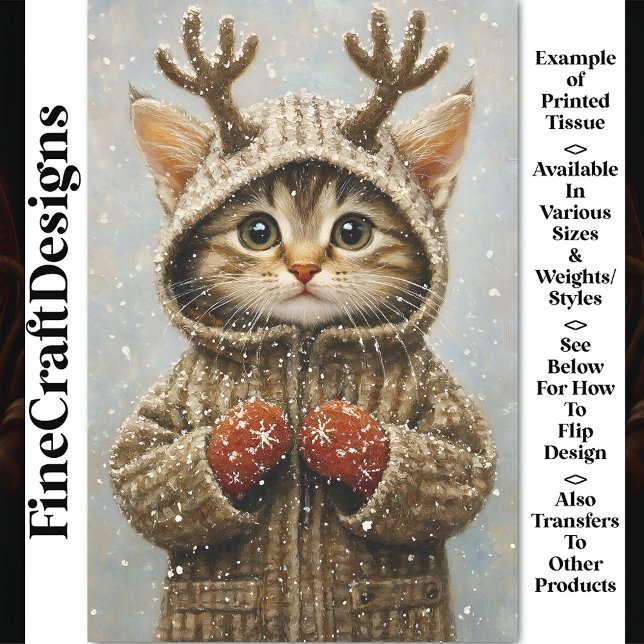 Papel De Seda Gócio Fantasy Kitten Reindeer Antlers AL2 Decoupag (Criador carregado)