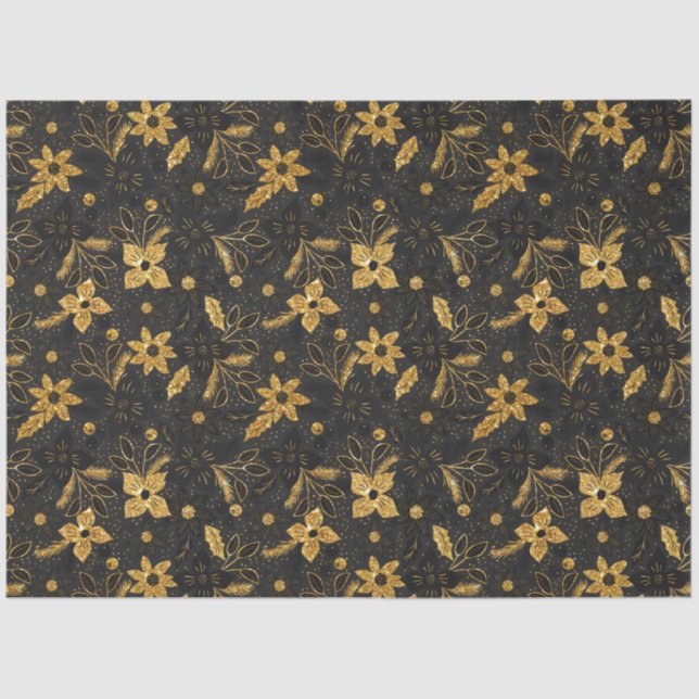 Papel De Seda Gold and Black Christmas Poinsettia Flowers (Frente )