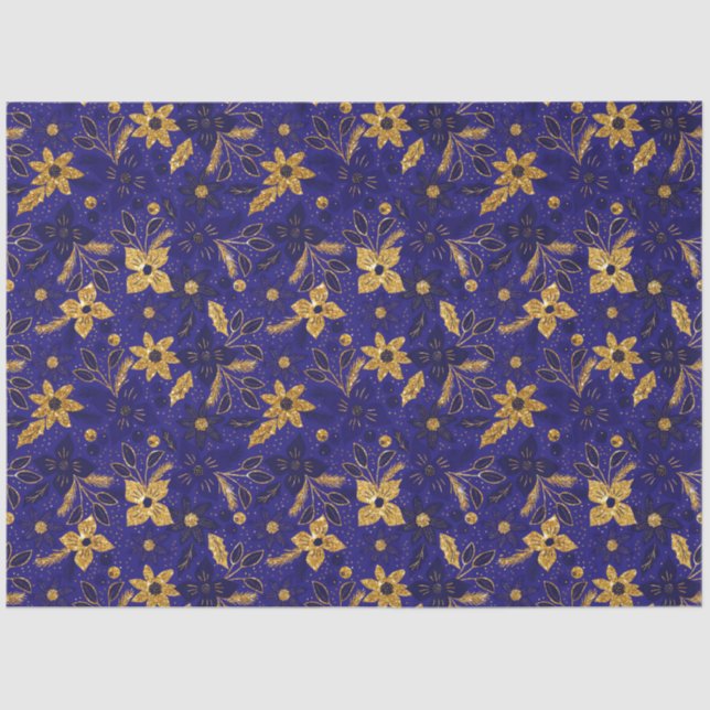Papel De Seda Gold and Blue Christmas Poinsettia Flowers (Frente )