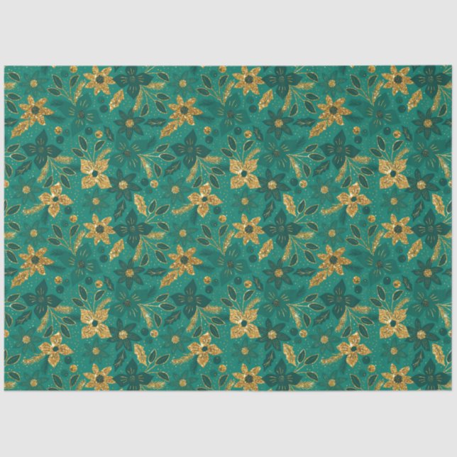 Papel De Seda Gold and Green Christmas Poinsettia Flowers (Frente )