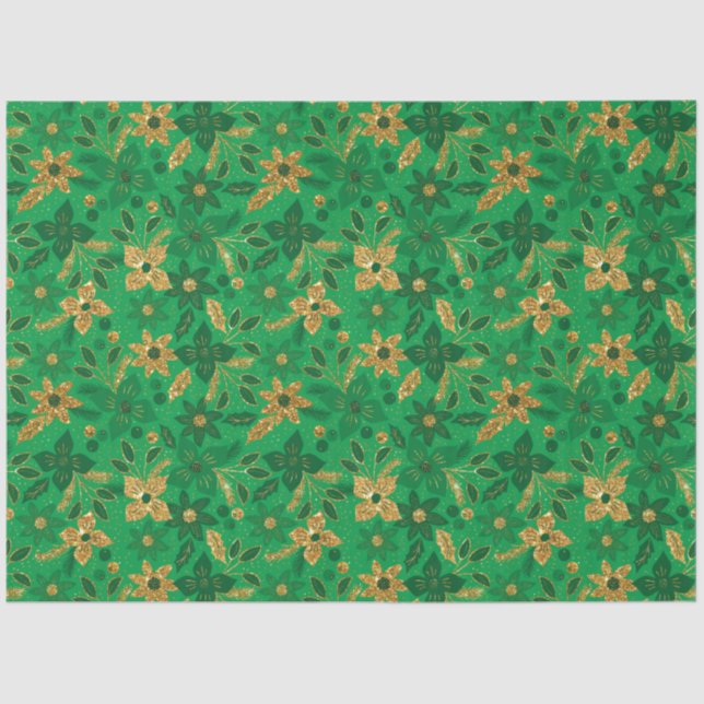 Papel De Seda Gold and Green Christmas Poinsettia Flowers (Frente )