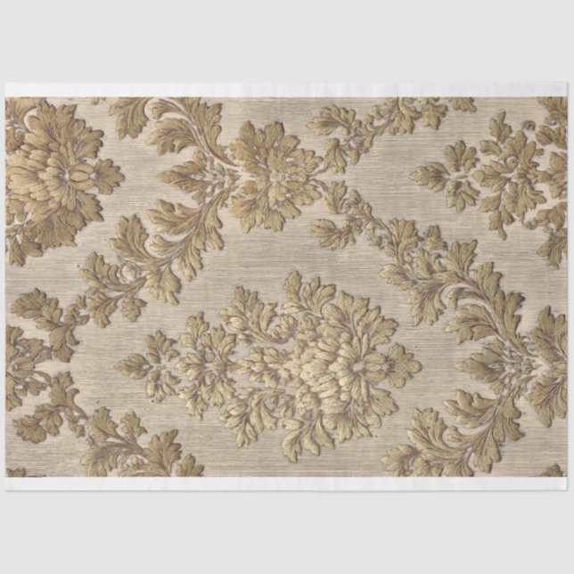 Papel De Seda  Gold Baroque Damask Pattern Decoupage Paper (Frente )