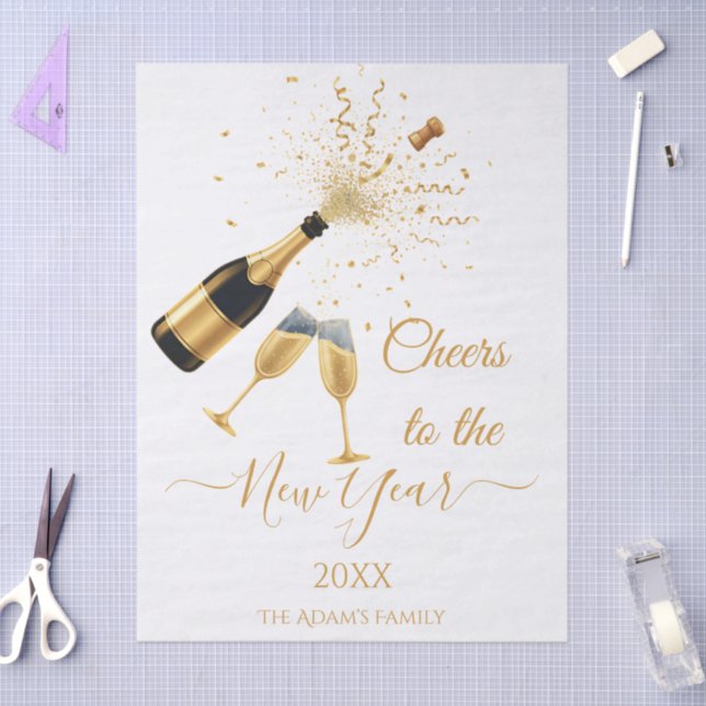 Papel De Seda  Gold Champagne Cheers New Year (Arte )