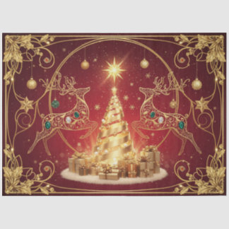 Papel De Seda Gold Christmas Reindeer Design