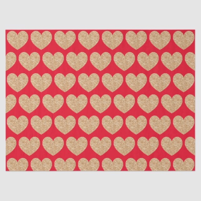 Papel De Seda Gold Hearts On Red Background (Frente )