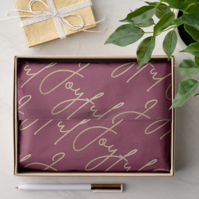 Papel De Seda Gold JOYFUL Script on Cranberry (Presente)