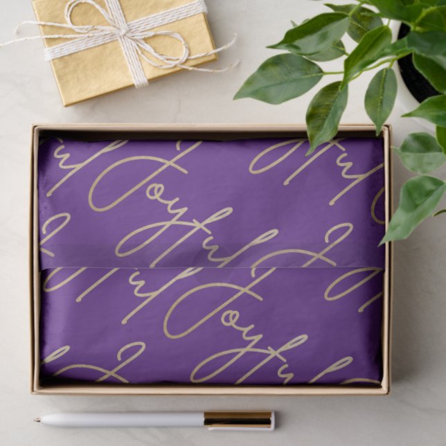 Papel De Seda Gold JOYFUL Script on Purple (Presente)