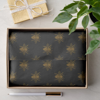 Papel De Seda Gold Metallic Foil Bees on Black