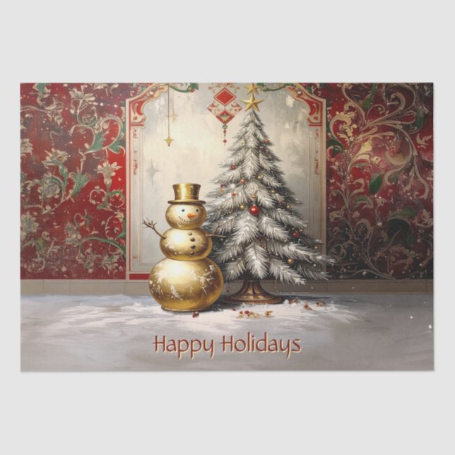 Papel De Seda Gold Snowman Christmas Tree Holiday (Frente )