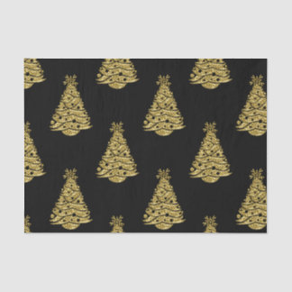 Papel De Seda Golden Christmas Trees on Black Christmas