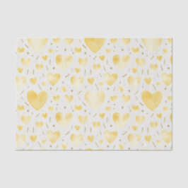 Papel De Seda Golden Honey Watercolor Hearts & Shimmering Gold