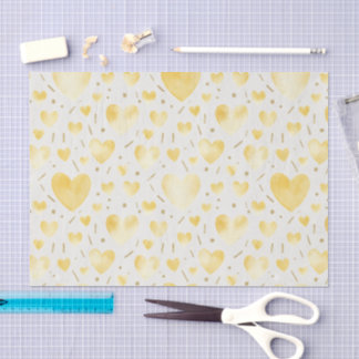 Papel De Seda Golden Honey Watercolor Hearts & Shimmering Gold