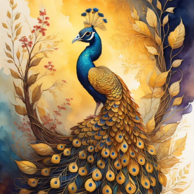 Papel De Seda Golden peacock in a golden forest v5 (Criador carregado)