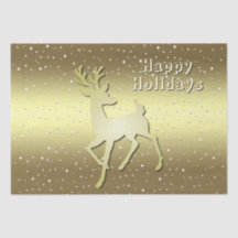 Golden Reindeer Snowy Holiday Tissue Paper