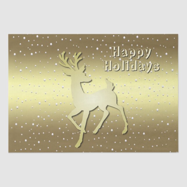 Papel De Seda Golden Reindeer Snowy Holiday Tissue Paper (Frente )