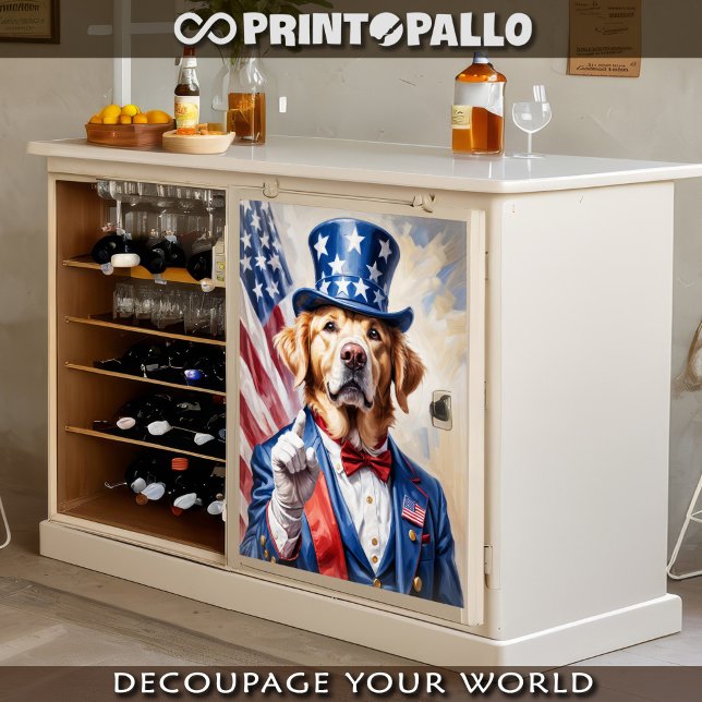 Papel De Seda Golden Retriever como Tio Sam com a bandeira dos E (Criador carregado)