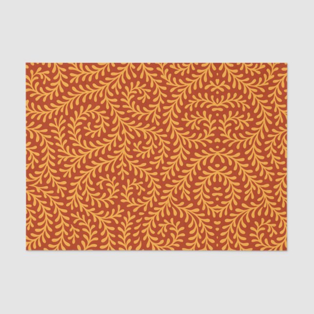 Papel De Seda Golden Yellow Leafy Vine Pattern  (Frente )