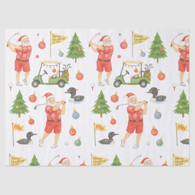 Papel De Seda Golf Christmas Santa Claus Golfing in Minnesota (Frente )
