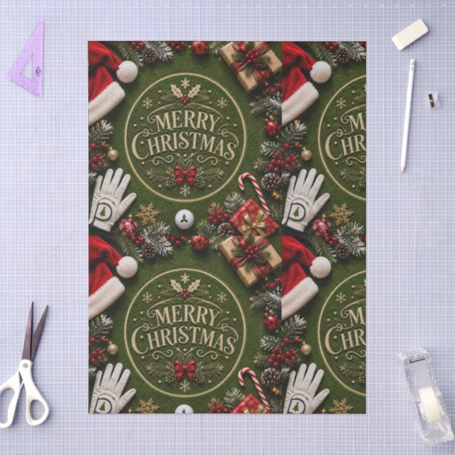 Papel De Seda Golfe tema de Natal em grama verde (Arte )