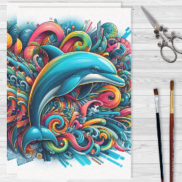 Papel De Seda Golfinho Grafite Arco-íris de Cores Decoupage