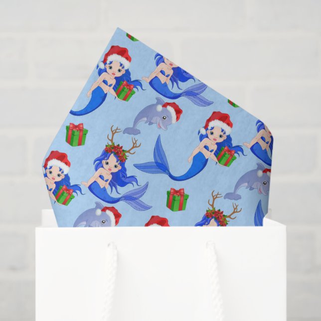 Papel De Seda Golfinhos das sereias de Natal (Sacola de presentes)