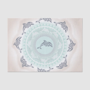 Papel De Seda Golfinhos Mandala Azul Taupe