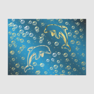 Papel De Seda Golfinhos ouros com gotas de água ouro