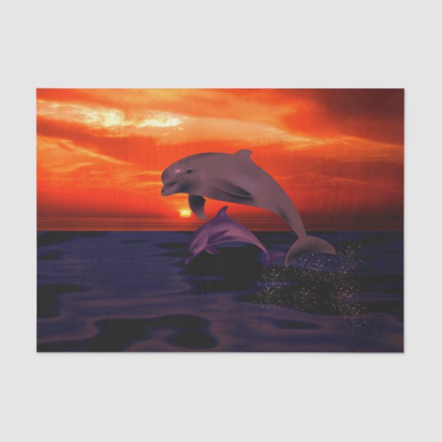 Papel De Seda Golfinhos Salpicantes Marítimos Laranja Sunset (Frente )