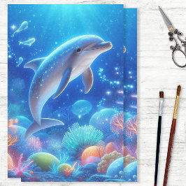 Papel De Seda Golfinhos Vibrantes Decoupage de Recife Oceânico