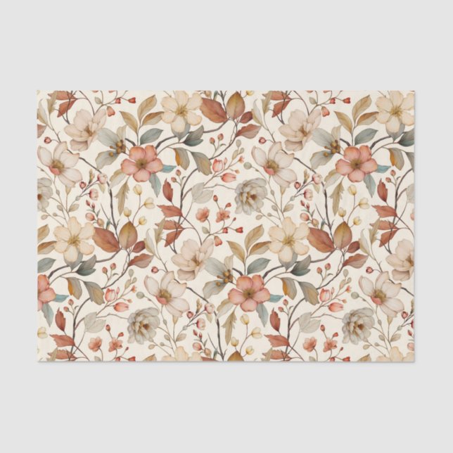 Papel De Seda Gordo padrão floral com fundo de marfim (Frente )