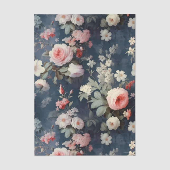 Papel De Seda Gorgeous Flowers on a Dark Blue Background (Frente )