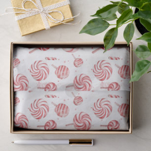 Papel De Seda Gostosuras de Natal com Listras Vermelhas e Branca