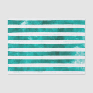 Papel De Seda Gota de Cor de Água Teal de Stripes Irregulares