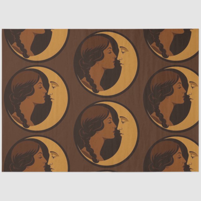 Papel De Seda Gothic Art Deco Girl and Crescent Moon Decoupage (Frente )