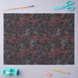 Papel De Seda Gothic Black Cat & Dark Flowers Pattern 