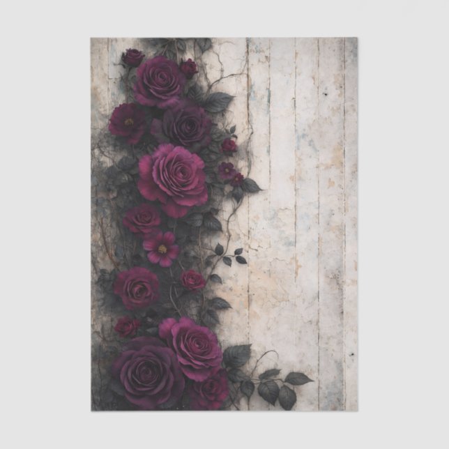 Papel De Seda Gothic Climbing Burgundy Roses FE2L Decoupage (Frente )