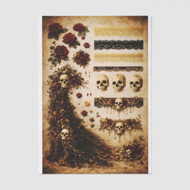 Papel De Seda Gothic Crânio Rosa Mini Elementos FJ5L Decoupage (Frente )